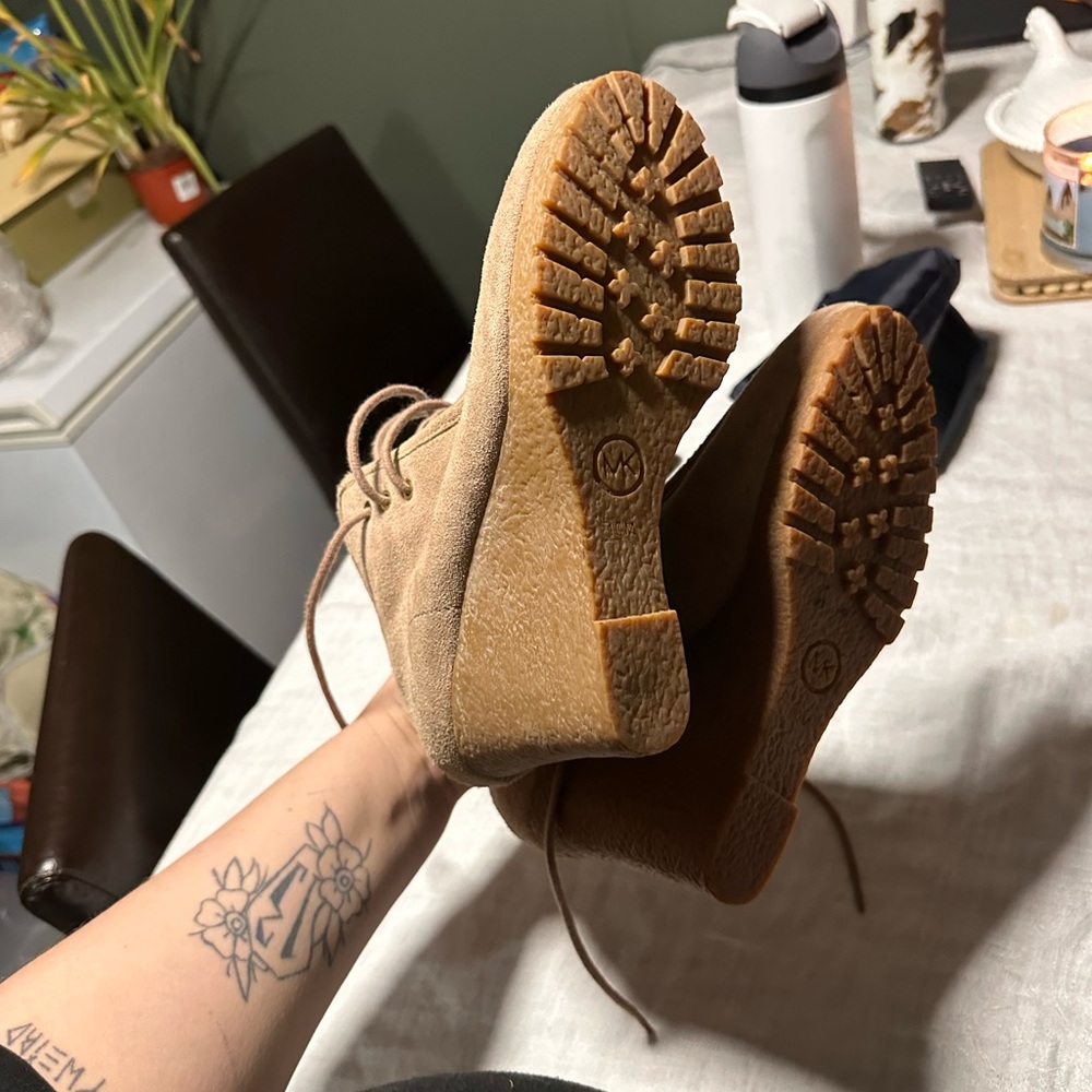 Women's Tan Lace-Up Michael Kors suede boots